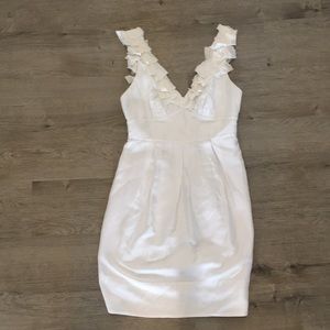 BCBG White mini cocktail dress with geo straps